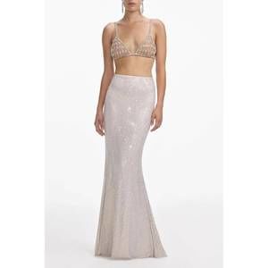NEW SELF-PORTRAIT rhinestone mesh maxi skirt in silver